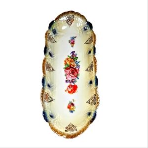 Vintage Bravaria Hand Painted Celery/Bread/Trinket Dish